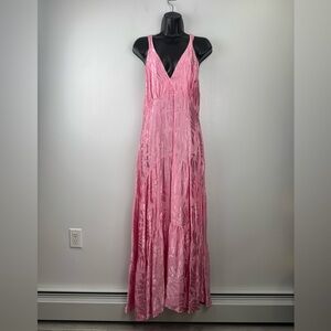Farm Rio Anthropologie Women V-Neck Tiered Maxi Dress Pink Size Large